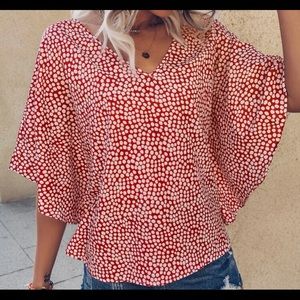 Shein red and white polka dot batwing sleeve shirt